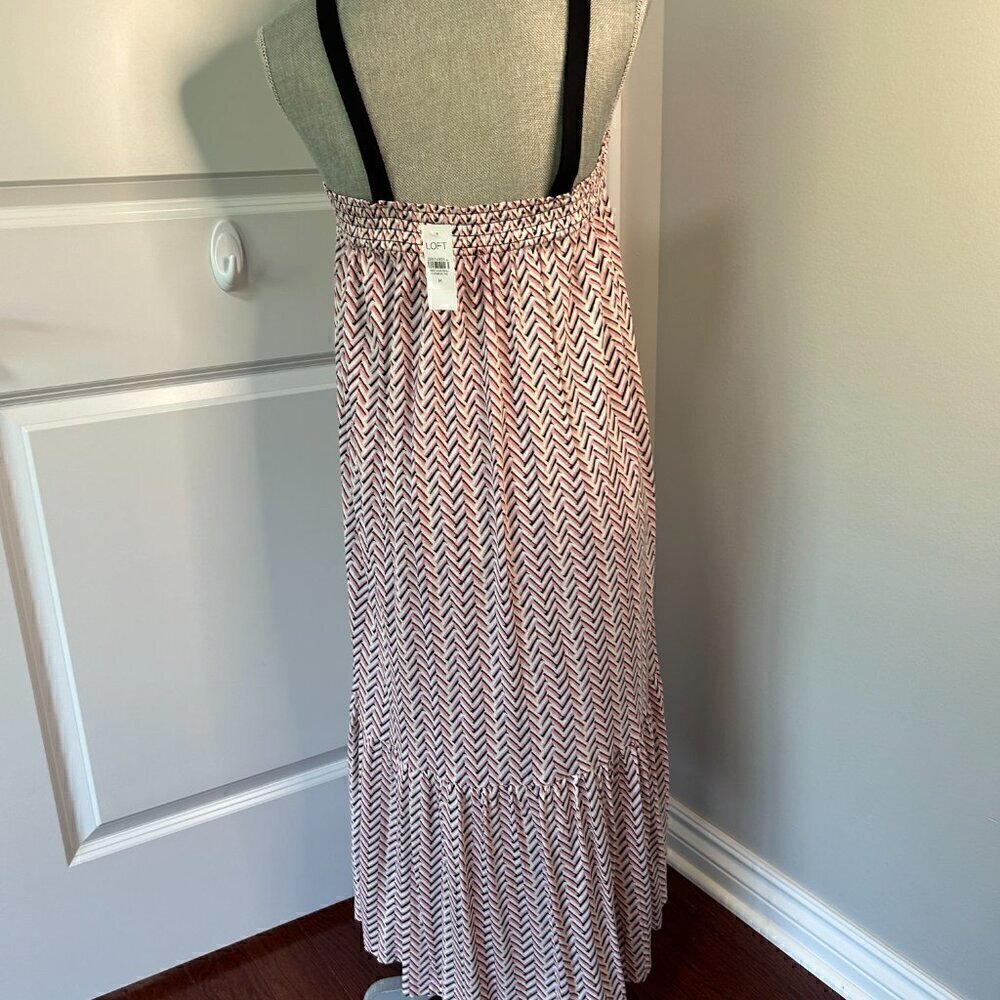 Loft Chevron Midi Dress Pink White and Black Size M NWT - Picture 2 of 2